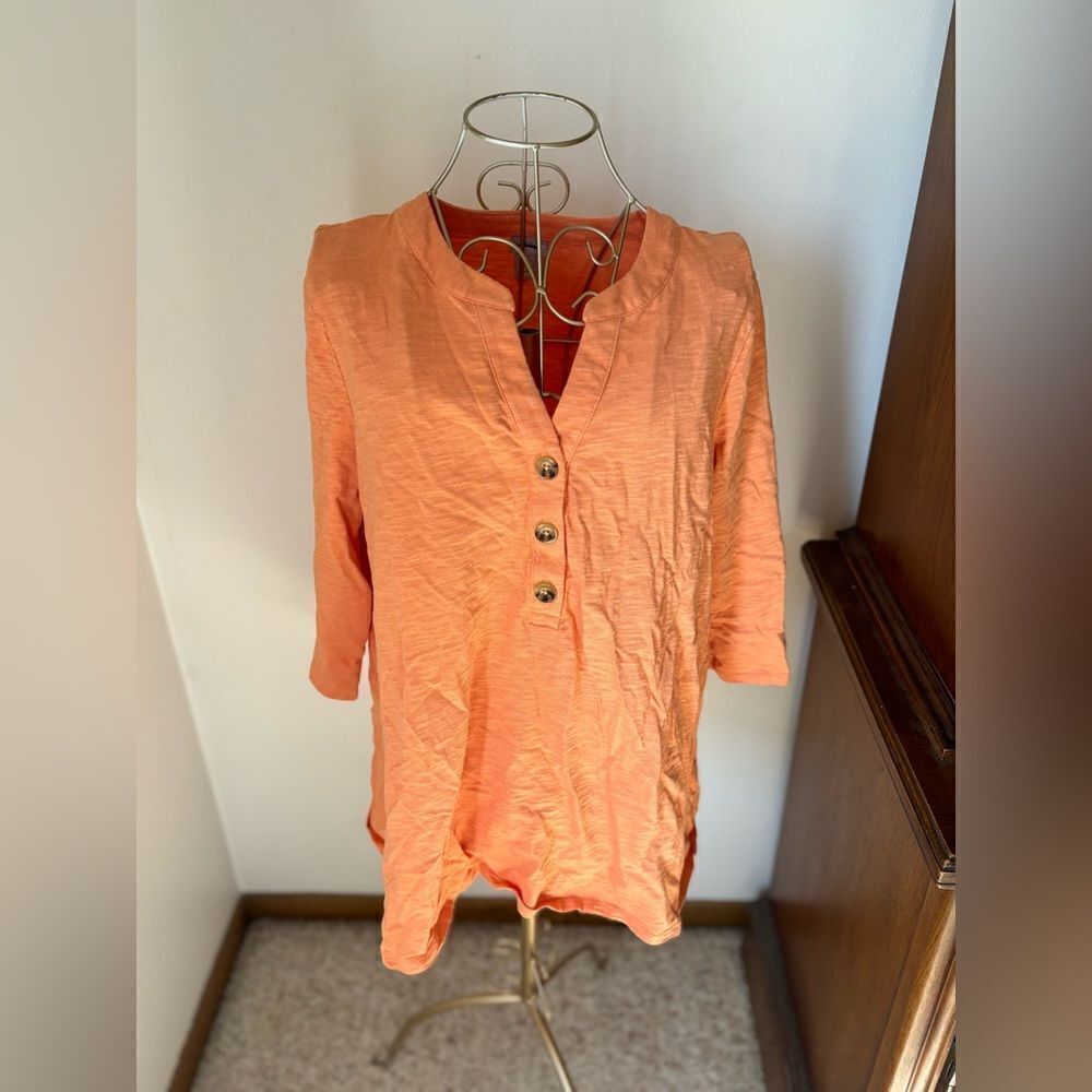 Chico's Cotton Modal Button Top 3/4 Sleeve Size 1 M Orange